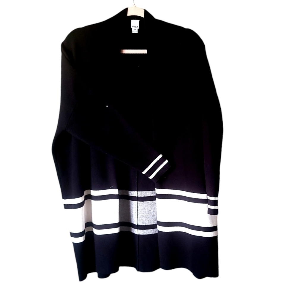 Anthropologie NVLT Black and White PIPPA Open Cardigan Knit Sweater Size M - Picture 5 of 7
